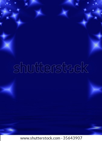 Fractal image of an abstract star galaxy or constellation background border reflected in water.