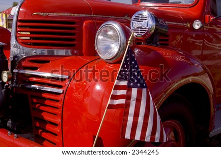 An old firetruck on the forth of July.