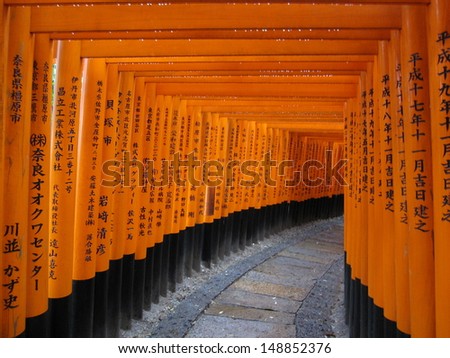 Red Tori Gate at Fushimi Inari Shrine in Kyoto, Japan