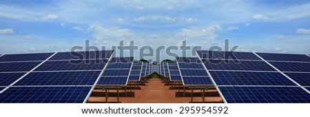 Power plant using renewable solar energy on blue sky cloud.Power plant using renewable solar energy with sun.