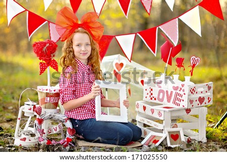 portrait of little girl with decor style Valentine\'s Day