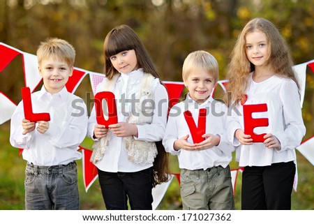 children with decor style Valentine\'s Day
