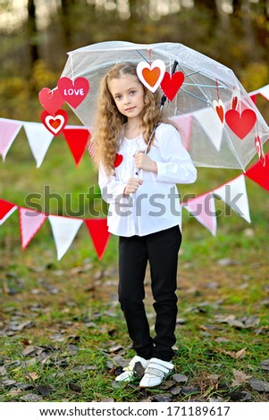 portrait of little girl with decor style Valentine's Day
