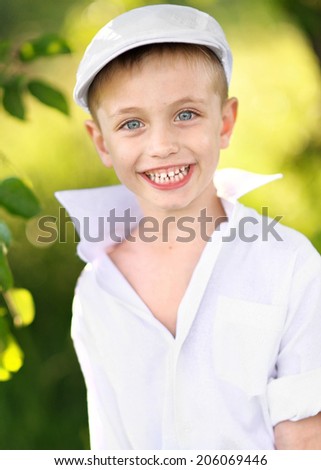 Portrait of a boy on vacation in summer camp