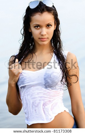 beautiful girl in wet shirt