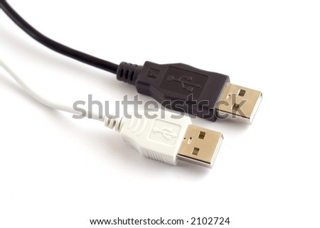 Black and white USB cable on white background (Isolated)