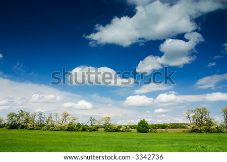 Large piece of land and blue cloudy sky (can be used how background or wallpaper)