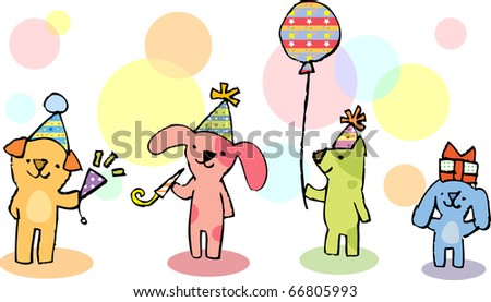 Colorful dogs celebrating in a party