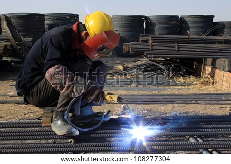 reinforced component at the construction site and workers, north china