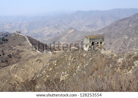 the original ecology great wall in winter, desolate and rugged, north china.