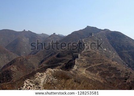 the original ecology great wall in winter, desolate and rugged, north china.