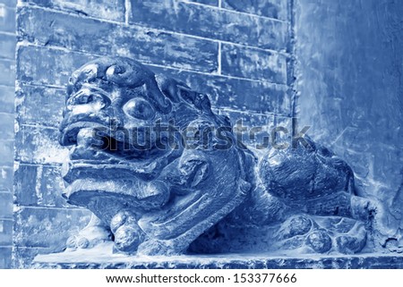 Shanxi Qixian, the shape of the animal sculpture at the entrance, with the protection of cultural relics, Qixian, Shanxi, china