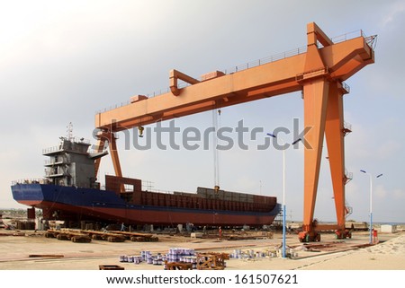 LUANNAN COUNTY - AUGUST 26: A cargo ship maintenance is in progress in a shipyard, On August 26, 2011, luannan county, hebei province, china.