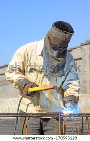 professional worker welding operation in construction industry, china