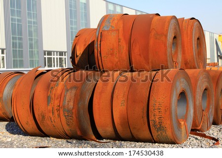 Bundles of steel strip in a warehouse, north china
