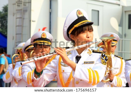 TANGSHAN -  SEPTEMBER 16: The military band playing in the 15th session of tangshan China ceramics exposition on september 16, 2012, tangshan, china.