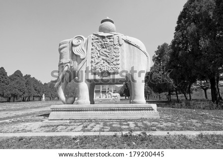 ZUNHUA, CHINA - MAY 11: Stone elephant in the Eastern Royal Tombs of the Qing Dynasty on May 11, 2013, Zunhua, Hebei Province, china.