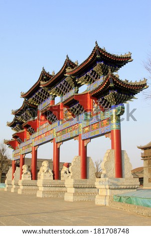 LUAN COUNTY - MARCH 9: Traditional Chinese style large arch, in the ancient Luanzhou city, on march 9, 2014, Luan county, hebei province, China.