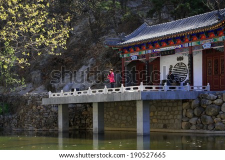 JI COUNTY - APRIL 5: ancient China stage landscape architecture in Panshan Mountain scenic spot, April 5, 2014, ji county, tianjin, China.