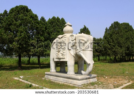 ZUNHUA MAY 18: Stone animal landscape architecture in the Eastern Tombs of the Qing Dynasty on may 18, 2014, Zunhua county, Hebei Province, China.