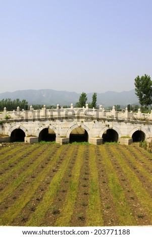 ZUNHUA MAY 18: Ancient China stone bridge landscape architecture in the Eastern Tombs of the Qing Dynasty on may 18, 2014, Zunhua county, Hebei Province, China.