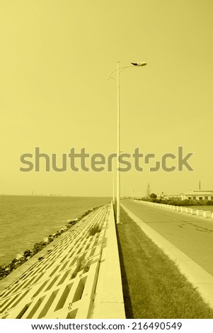 coastal groyne and road lamp, north china