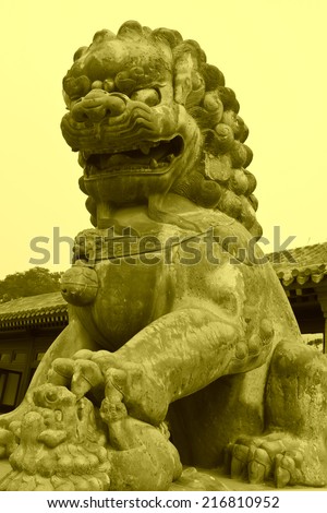 stone lion works in the Chinese traditional garden, north china