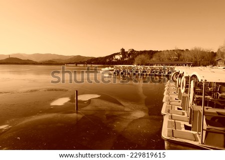 cruise on Kunming Lake in winter, in the Summer Palace, Beijing, north china