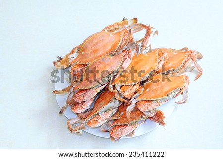 Cooked crab in the dish, closeup of photo
