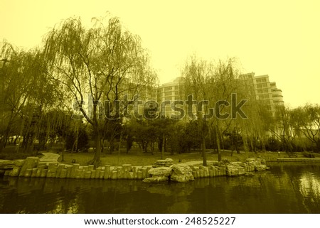 Water and rock landscape in a park on April 21, 2012, Qian\'an city, Hebei Province, China