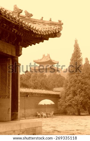Eaves architecture scenery in the Eastern Royal Tombs of the Qing Dynasty on May 13, 2012, Zunhua City, Hebei Province, china.