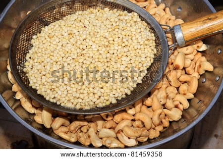 cooking ingredients-cashew nuts and pine nuts, wedding scene in the Chinese countryside.