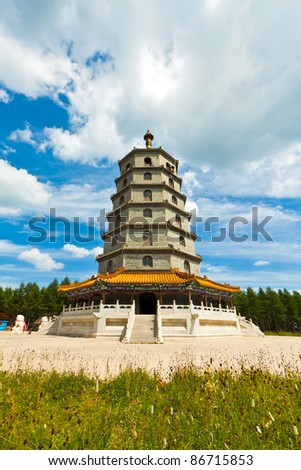 ancient chinese traditional buildings in the grassland in China