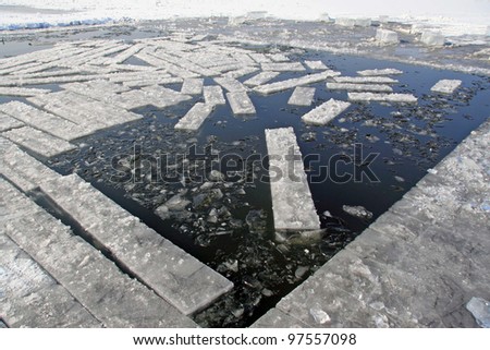 ice in the waters of the river, winter, north china