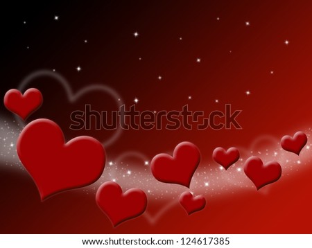 Valentines Day Card with red Hearts and stars on starry background