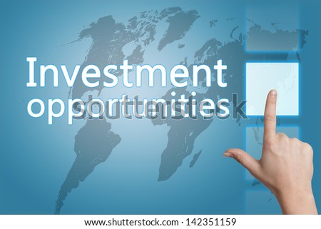 Business concept: words Investment opportunities on digital world map screen