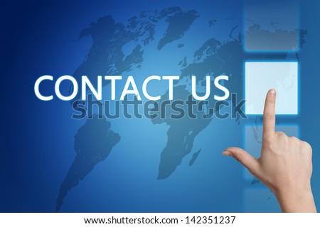 Marketing concept: words Contact us on blue background with world map.