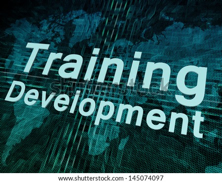 Words on digital world map concept: Training Development