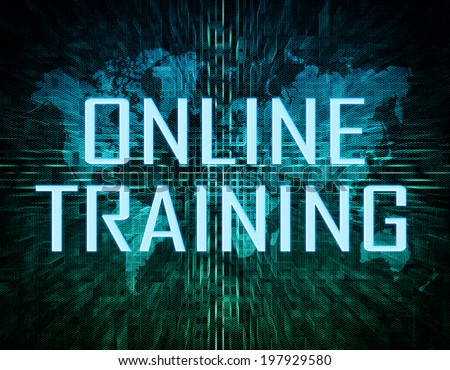 Online Training text concept on green digital world map background