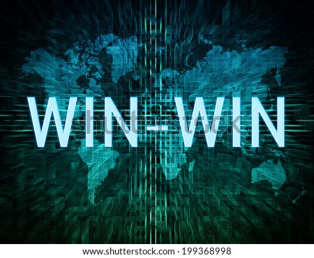 Win-Win text concept on green digital world map background
