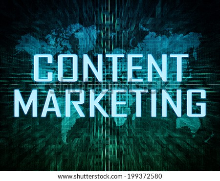 Content Marketing text concept on green digital world map background