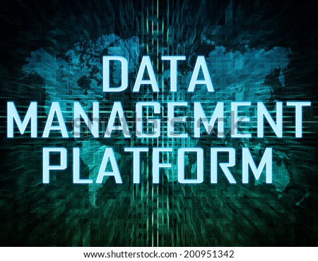 Data Management Platform text concept on green digital world map background