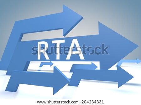 RTA - Real Time Advertising 3d render concept with blue arrows on a bluegrey background.