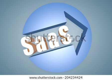 Software as a Service - text 3d render illustration concept with a arrow in a circle on blue-grey background