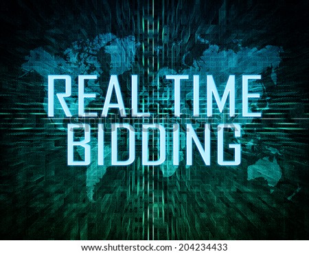 Real Time Bidding text concept on green digital world map background