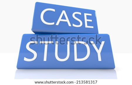 3d render blue box with text Case Study on it on white background with reflection