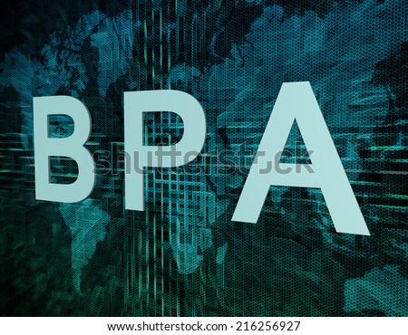 BPA - Business Process Analysis text concept on green digital world map background