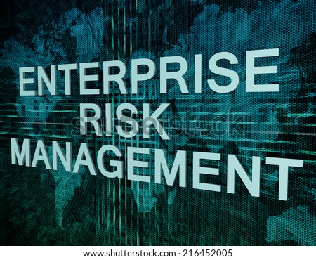 Enterprise Risk Management text concept on green digital world map background
