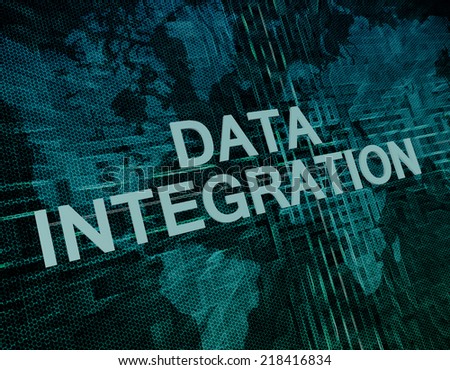 Data Integration text concept on green digital world map background