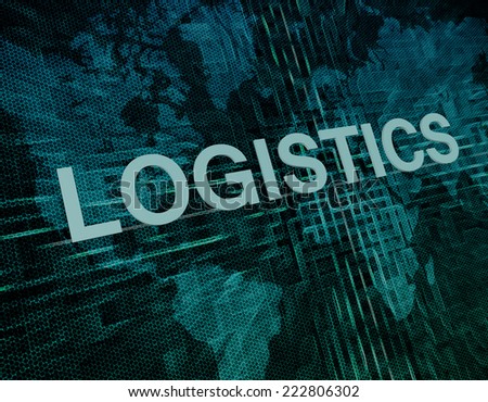 Logistics text concept on green digital world map background